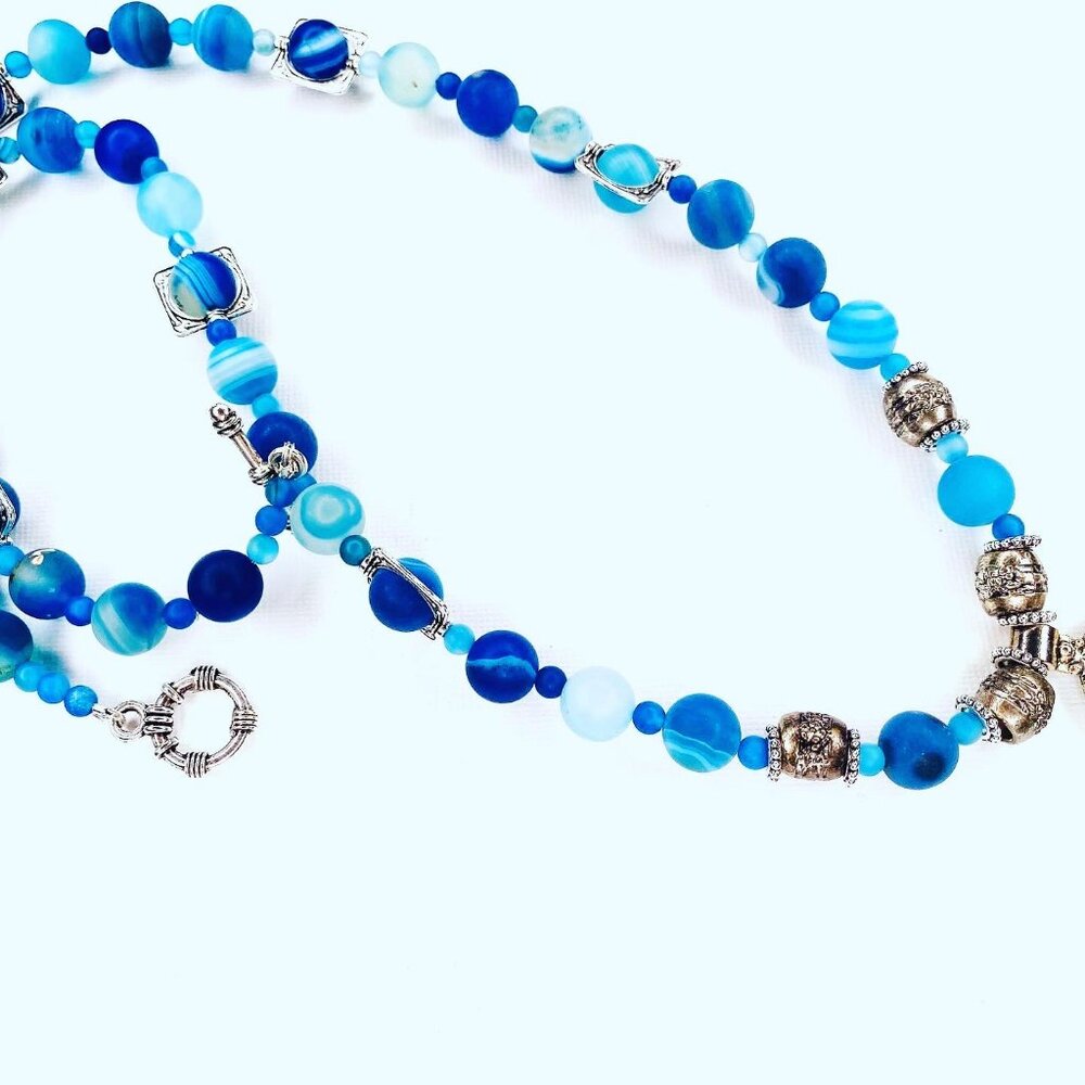 Blue Dyed Agate Necklace & Bracelet Set Art Jewelry NWT